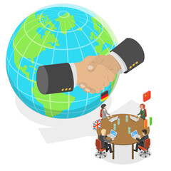 3D Isometric Flat  Illustration of Diplomacy, World Diplomacy