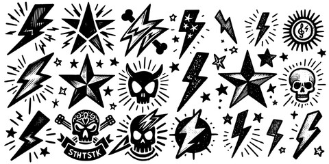 Icons of Punk Rock Culture, This image embodies punk rock culture through iconic symbols, delivering attitude and raw energy