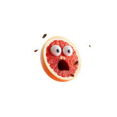 Obraz premium Surprised Grapefruit with Seeds Flying 3D Render of Funny Fruit Character