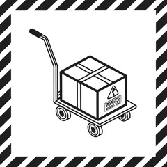 Hand truck with hazardous package warning label
