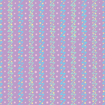 Doodle zig zag pattern repeating illustration. Stripes and polka dot motif seamlessly vector.