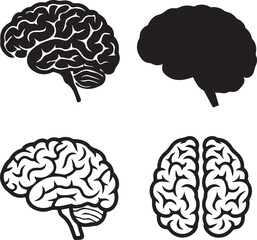 Four Black and White Brain Illustrations for Design