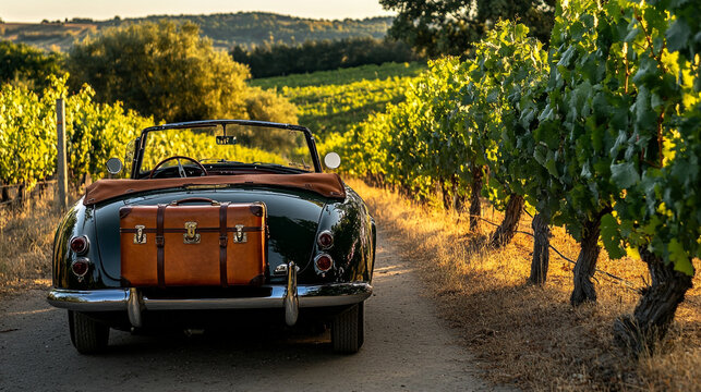 Fototapeta Classic Car Vineyard Road Trip Vintage Automobile Travel