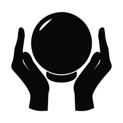 Mystical Crystal Ball Held by Hands, Predicting the Future in Darkness