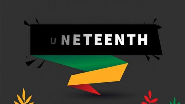 Animated Juneteenth Celebration: Colorful Banner Unveiling Freedom and Heritage, Honoring Emancipation with Vivid Greens, Yellows, and Reds Against a Contemporary Backdrop, Ideal for Commemorating