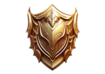 Ornate golden shield fantasy game asset isolated on a white background