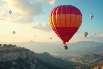 Fototapeta premium Propeller-driven hot air balloon with rigid frame, flight, aviation, zeppelin