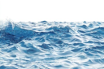 Vivid blue sea with small waves, white sky background