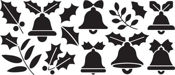 Christmas Bells and Holly Berries Silhouette Collection