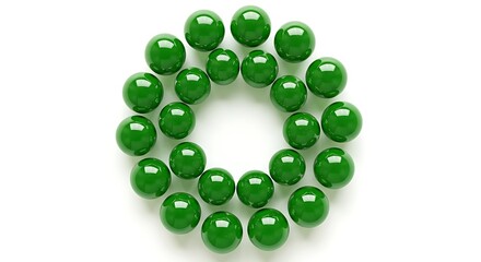 Circular arrangement of glossy green spheres.