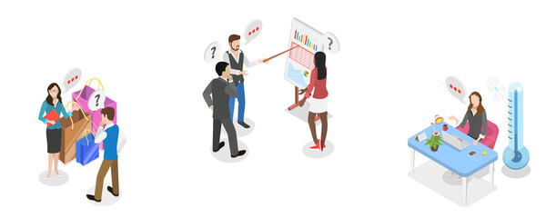 Obraz premium 3D Isometric Flat Illustration of Telemarketing, Selling Product Strategies
