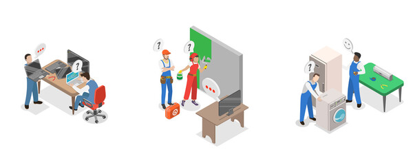 3D Isometric Flat  Illustration of Repair Services, Maintenance Workers