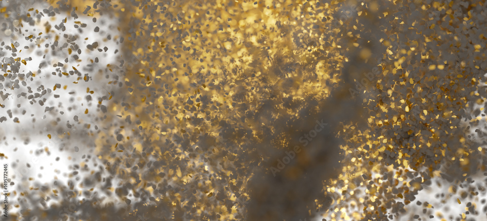 Fototapete Abstract background of gold and gray particles exploding. Perfect for design projects.