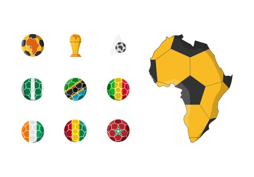 Yellow And Black Africa Football Soccer Trophy Countries Illustrations Set