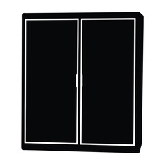 Stylized Image of Black Double Door Cabinet with White Outlines and Details