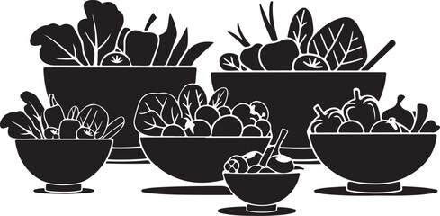 Silhouette Illustration of Bowls Filled with Fresh Vegetables