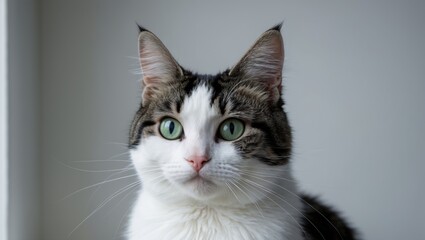Fototapeta premium Adorable black and white cat featuring a funny face and lovely eyes