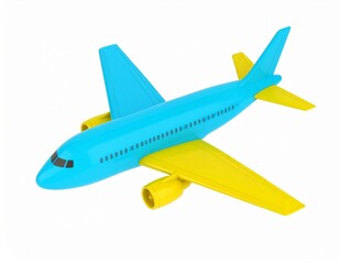 Plastic colored airplane 3D model over white background
