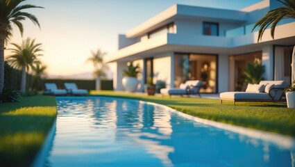 Fototapeta premium Backyard of a contemporary home with a pool