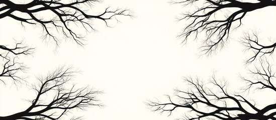 Obraz premium Bare Tree Branches Silhouettes Forming a Natural Frame on a Light Background
