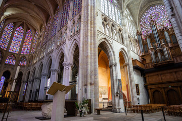 Nave, choir and transept of the Saint-Gatien cathedral in Tours, Centre-Val de Loire, France