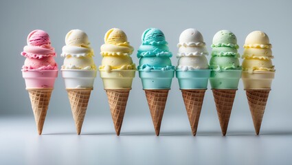 Six ice cream cones featuring various flavors with clipping path