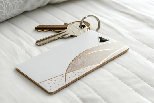 Elegant smartphone case resting on a soft bed with keys nearby, showcasing a modern design and hints of luxury for lifestyle and product photography