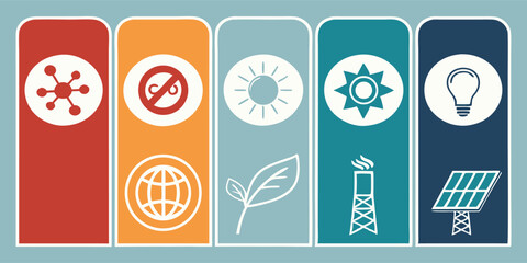 Fototapeta premium Icons representing renewable energy and sustainability solutions