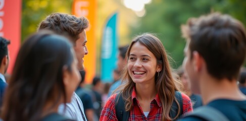 International students greeting at university orientation