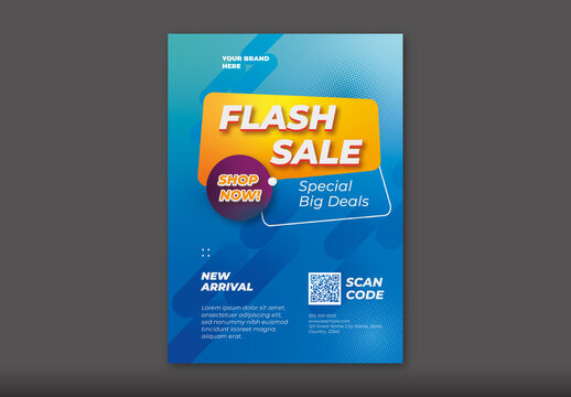 Blue And Yellow Flash Sale Promotion Offer Marketing Flyer Template