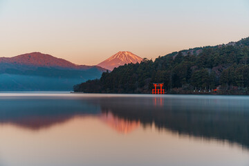 Mount Fuji and Torii Gate at Lake Ashi, Hakone, Japan
