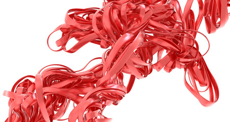 Intricate, flowing red ribbons create a dynamic abstract design. Perfect for backgrounds, textures, and modern designs.