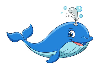 Obraz premium Happy Cartoon Whale with Water Spout