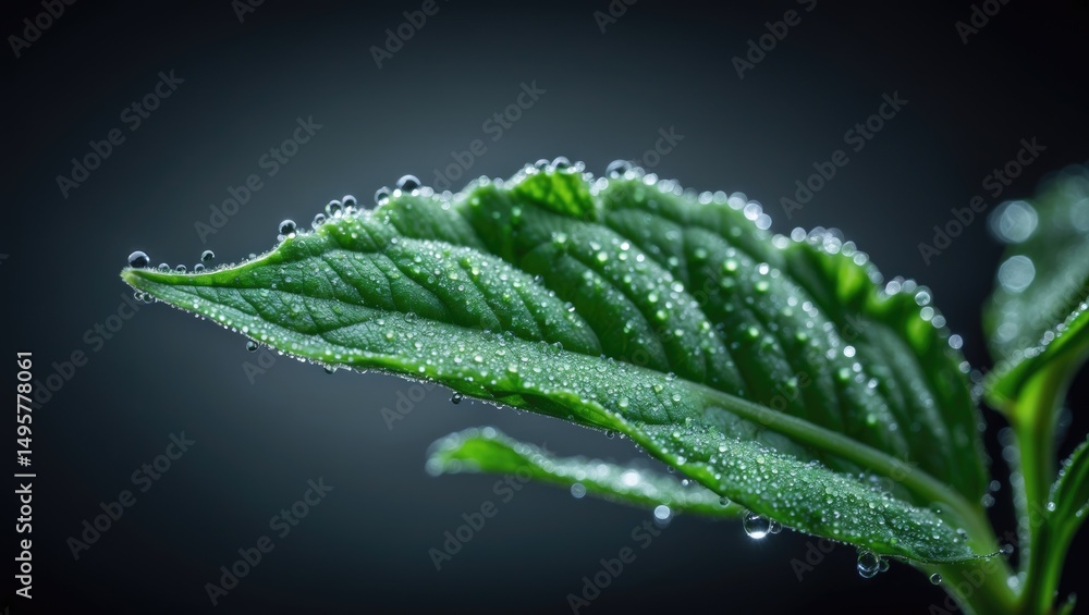 Aufkleber close-up macro view of trichomes on a leaf with a dark background.