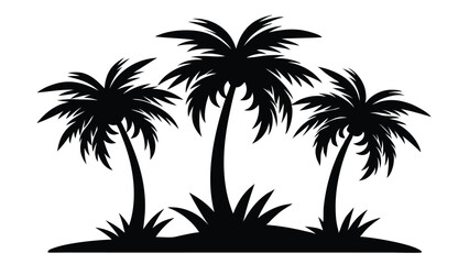 Fototapeta premium Silhouette of three tropical palm trees on an island isolated against a white background