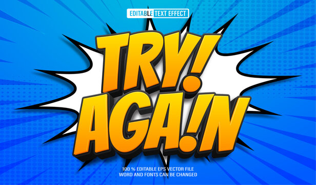Editable 3d text style effect - Try Again Comic Game Zonk  text effect Template