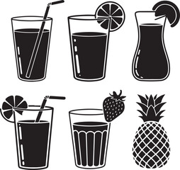 Set of Black and White Juice Glass Illustrations