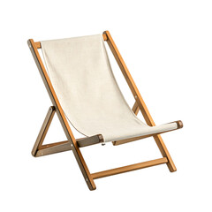 Minimalist Fold Away Wooden Beach Chair with a Stripped Texture Isolated on Transparent Background