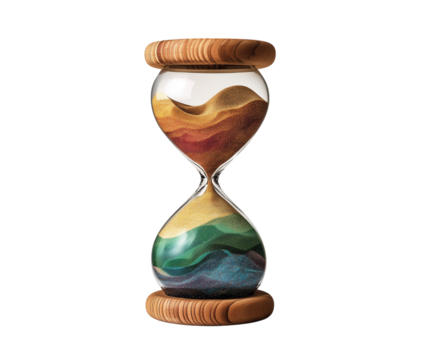 Hourglass with colorful sand isolated concept of time passing 