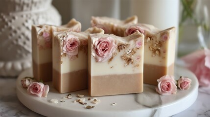 Exquisite Handmade Soap Bars with Roses and Oats