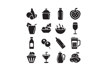 Food and Drink Icons Set Vector Silhouette Collection for Culinary Design