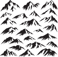 Collection of Black and White Mountain Peak Illustrations