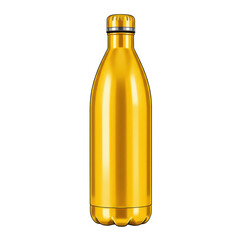 Sleek gold metal water bottle with a screw top on a dark background, clean and polished