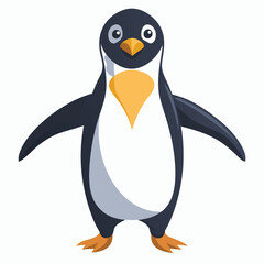 Obraz premium A king penguin with surprised eyes waddles with its wings outstretched with white background.