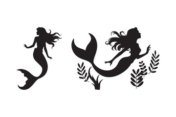 Mermaid Silhouette Clipart Set Underwater Fantasy Vector Art