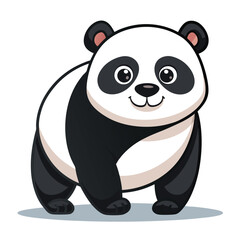 A large panda with a gentle smile walks directly towards the viewer with white background.