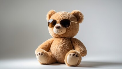 Teddy bear wearing sunglasses by itself