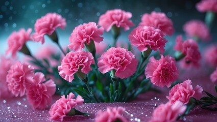 Fototapeta premium Arrangement of small pink carnations set on a background