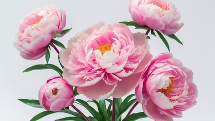 Obraz premium Lovely peony bloom isolated on a white surface. pink peonies