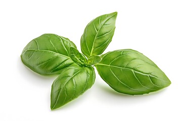 Fototapeta premium A fresh basil leaf isolated on a white background
